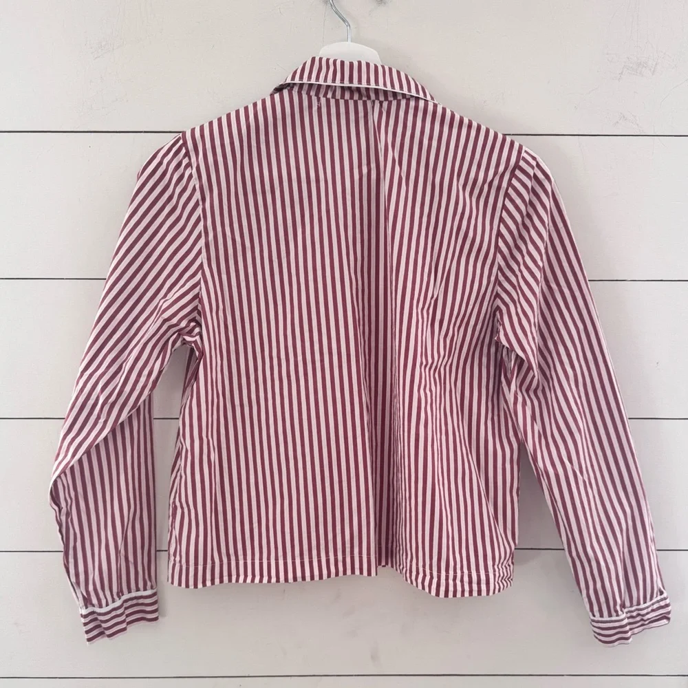 Happily Grey Striped Long Sleeve Button Up Cotton Pajama Set Sz Small